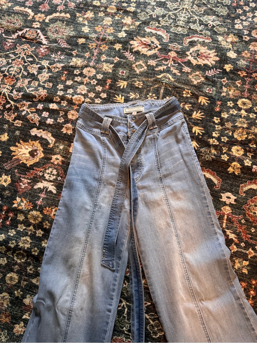 Wide Leg Tie-Waist Women’s Jeans - Light Blue